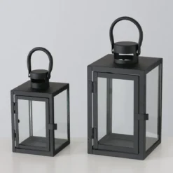Metalowy lampion ze szklaną szybą, dwa rozmiary, ARANA