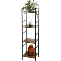 Metalowy regał do salonu z 4 półkami z MDF, 29,5 x 23,5 x 106,5 cm