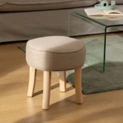 Miękki stołek tapicerowany ADRIEL taboret do toaletki, Ø 35 cm