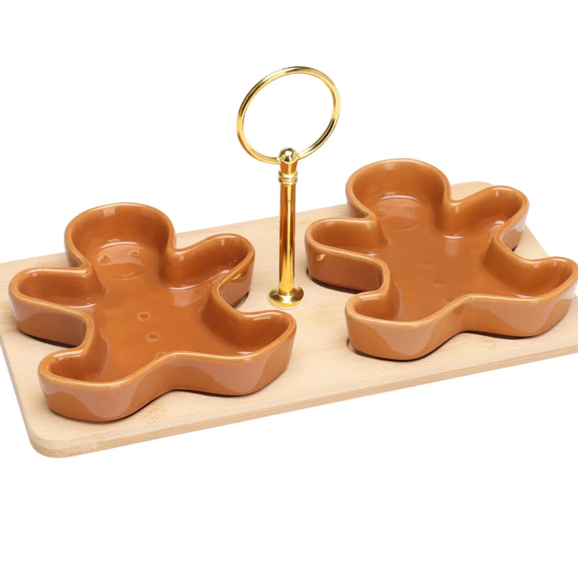 Miseczki na przekąski na bambusowej desce ZIMORA pierniczki, 3 elementy