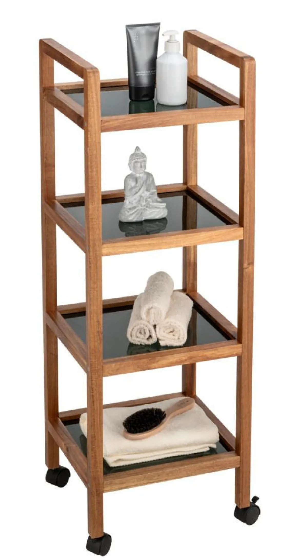 Mobilny regał z drewna akacji FONDI, 4 poziomy, wys. 101,5 cm
