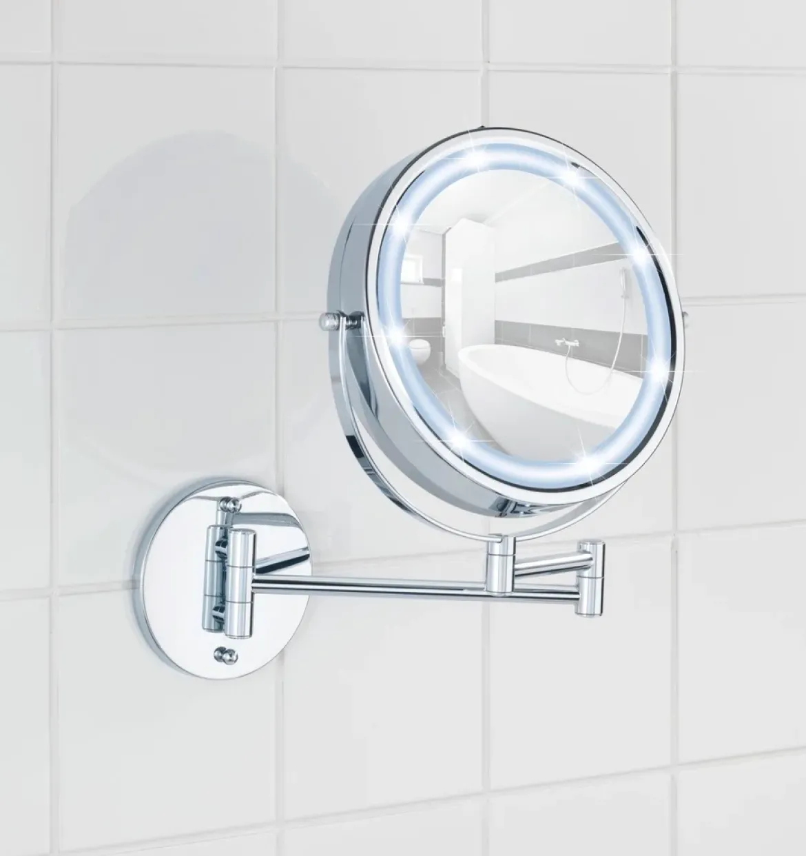 Naścienne lusterko kosmetyczne Power-Loc LUMI z podświetnielniem LED, powiększenie x5, WENKO