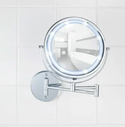Naścienne lusterko kosmetyczne Power-Loc LUMI z podświetnielniem LED, powiększenie x5, WENKO