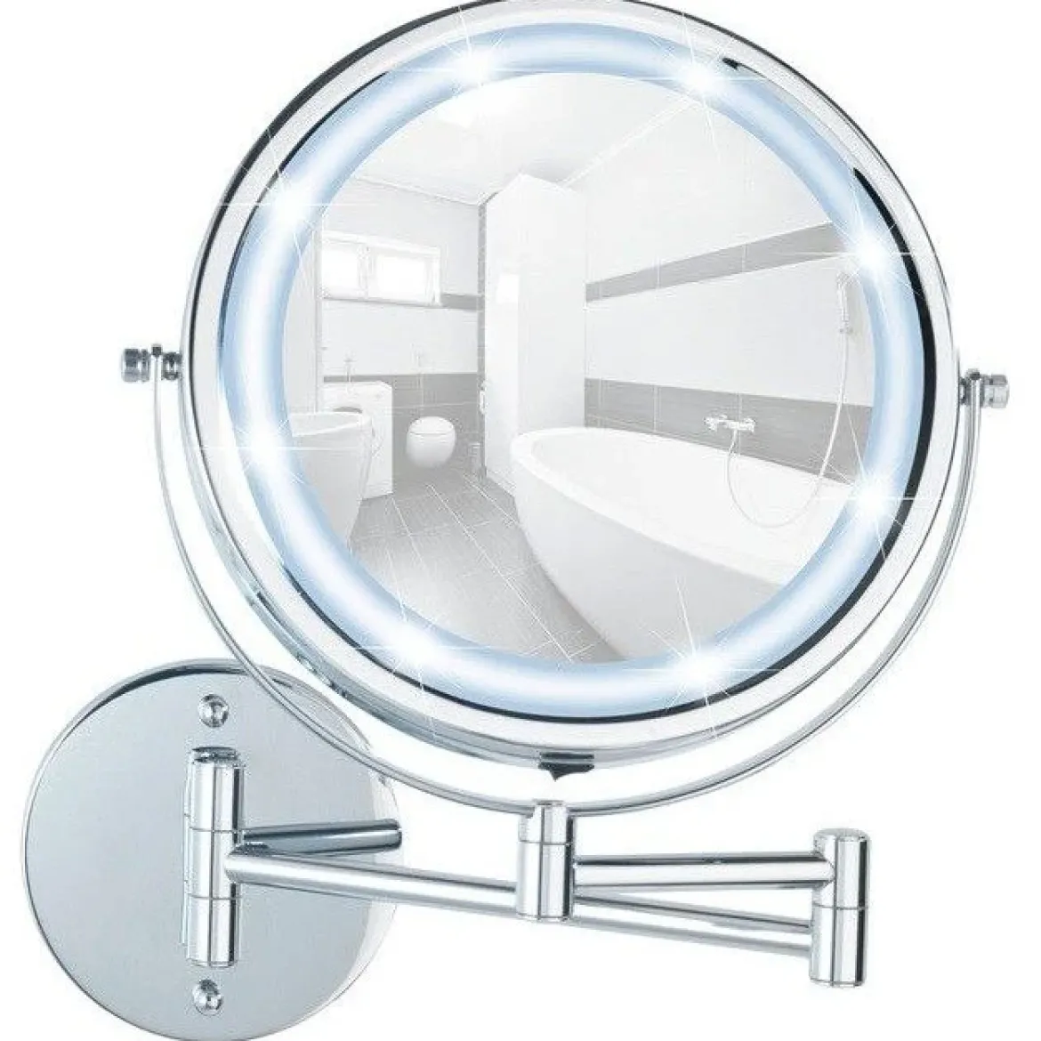 Naścienne lusterko kosmetyczne Power-Loc LUMI z podświetnielniem LED, powiększenie x5, WENKO