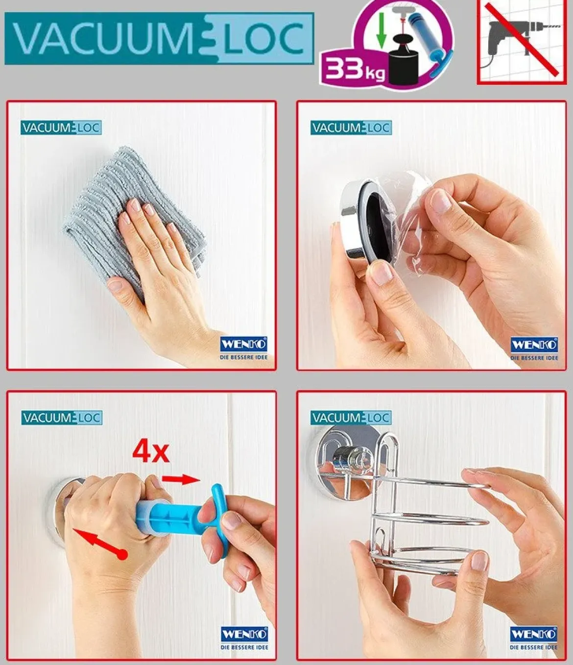 Narożna półka pod prysznic BARI Vacuum-Loc, metalowa, WENKO
