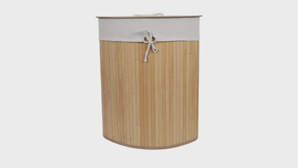 Narożny kosz na pranie ARCO, bambus, 60 l