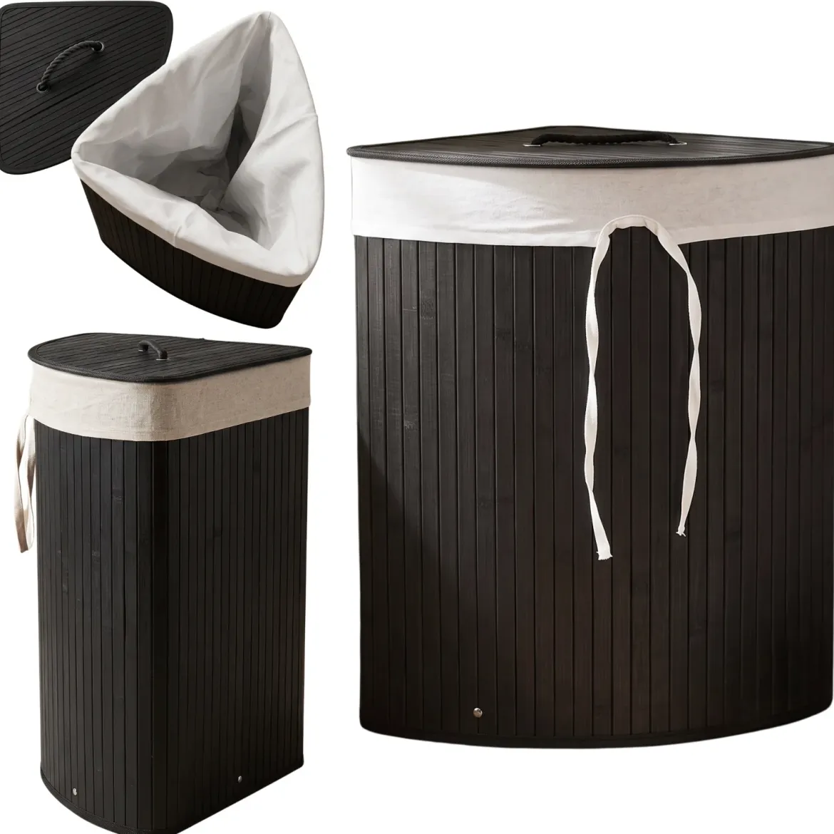 Narożny kosz na pranie ARCO, bambus, 60 l