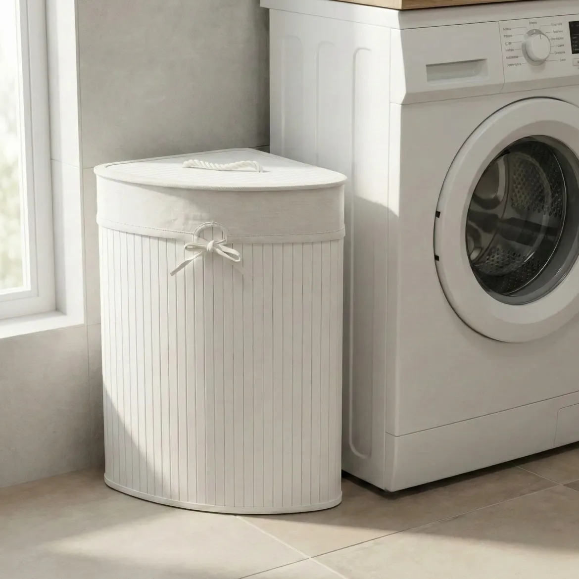 Narożny kosz na pranie ARCO, bambus, 60 l