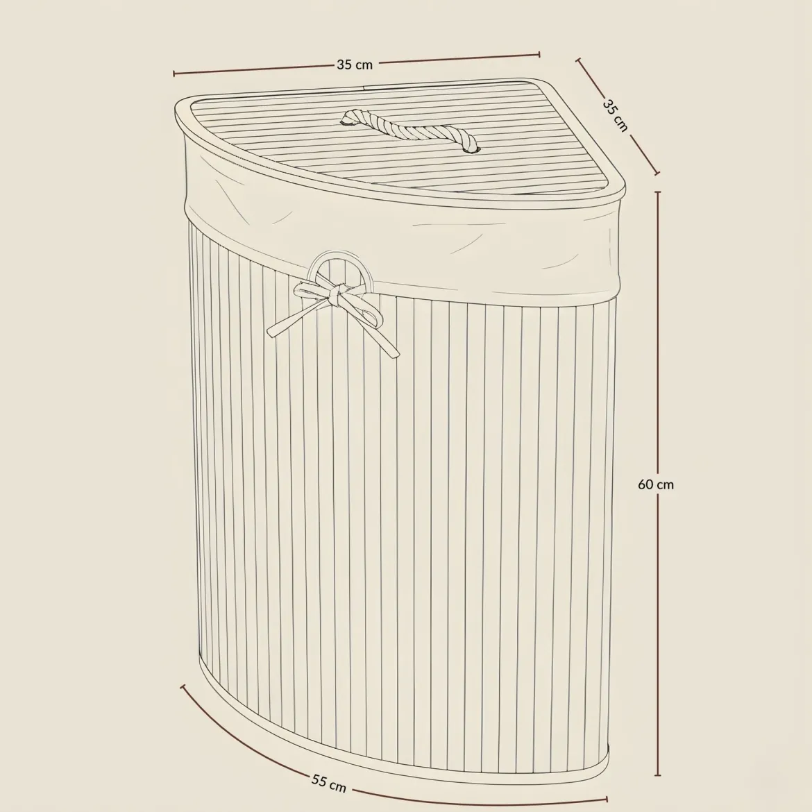 Narożny kosz na pranie ARCO, bambus, 60 l