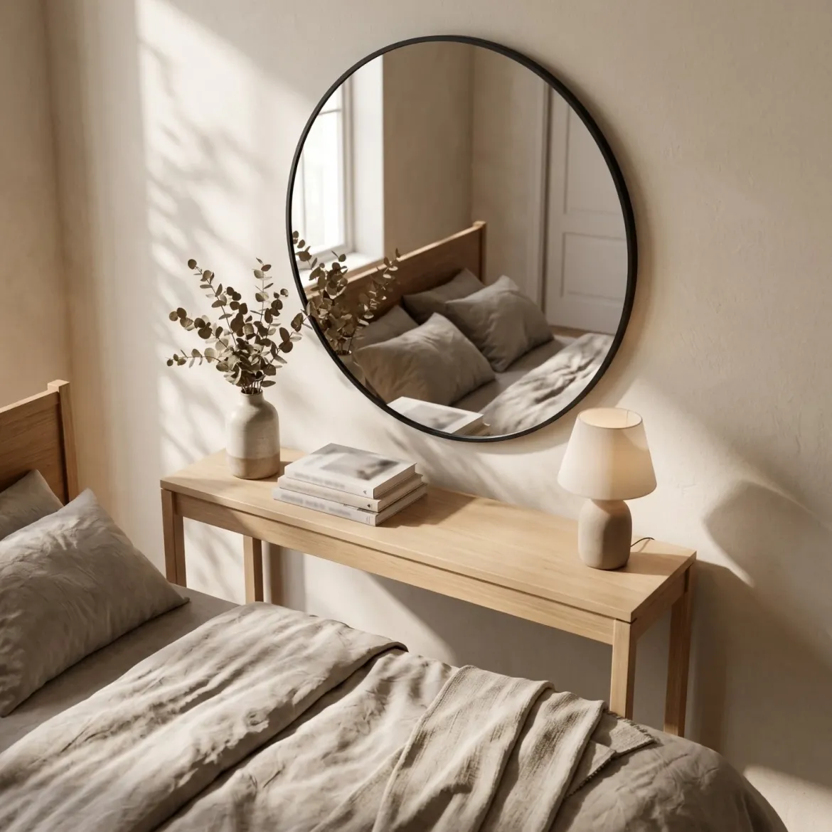 Okrągłe lustro ścienne w metalowej ramie, Ø 70 cm, czarne