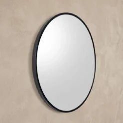 Okrągłe lustro ścienne w metalowej ramie, Ø 70 cm, czarne