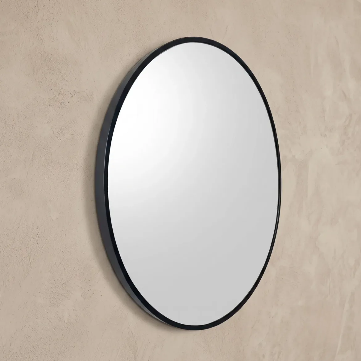 Okrągłe lustro ścienne w metalowej ramie, Ø 70 cm, czarne