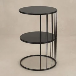 Okrągły stolik kawowy z metalu, z półką RODA, 52 cm