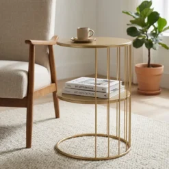 Okrągły stolik kawowy z metalu, z półką RODA, 52 cm