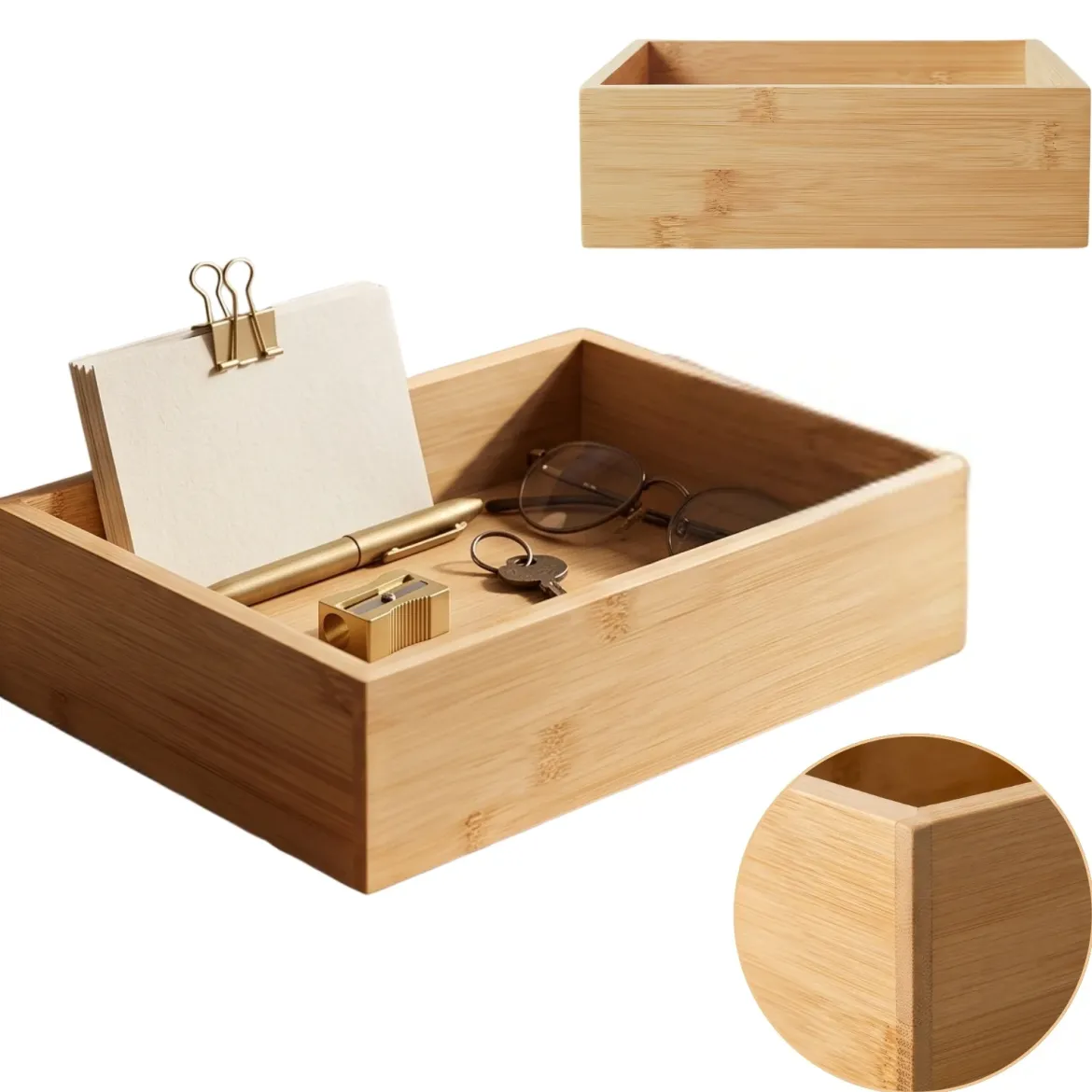 Organizer biurkowy bambusowy, 15 x 23 x 7 cm