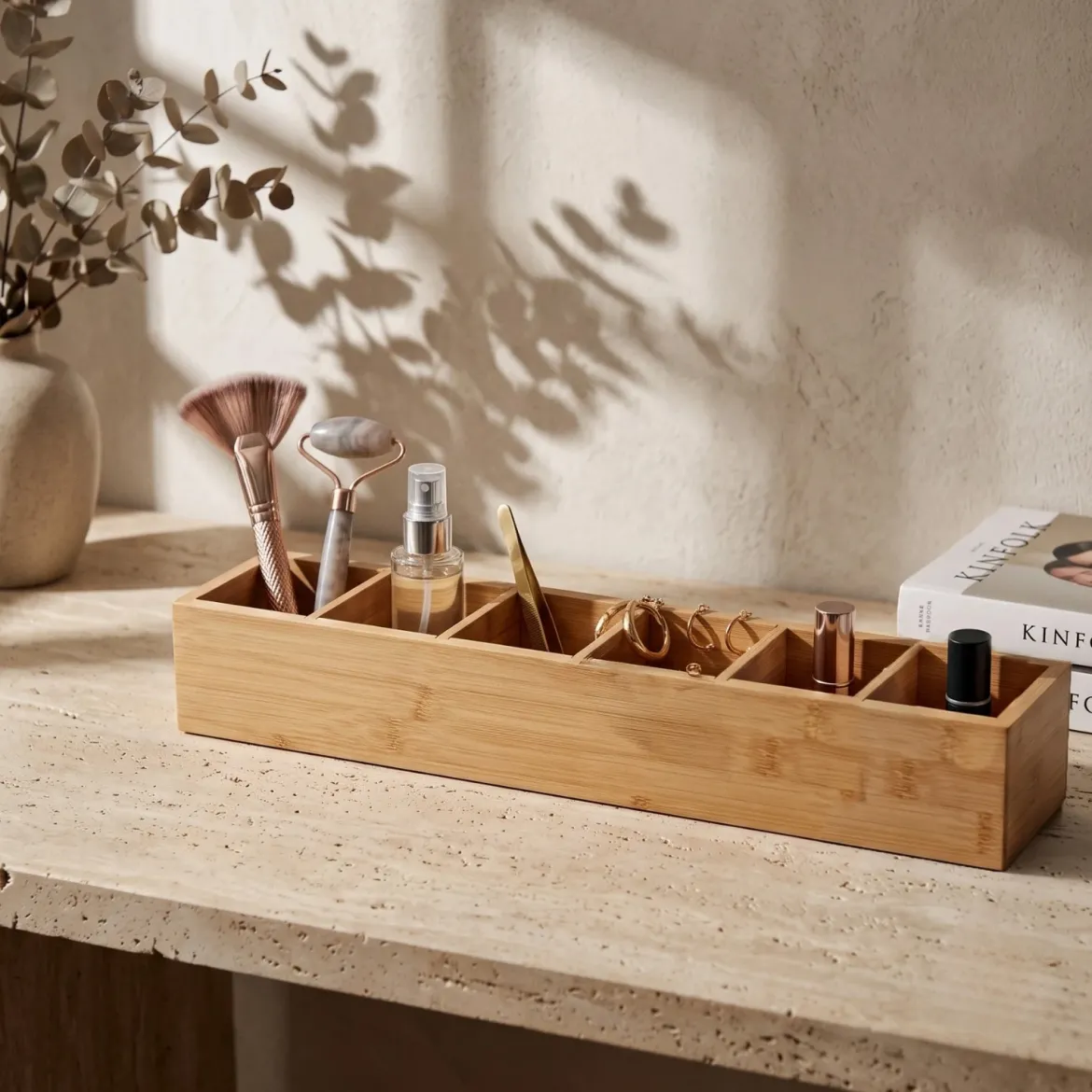 Organizer biurkowy bambusowy, 38 x 8 x 7 cm