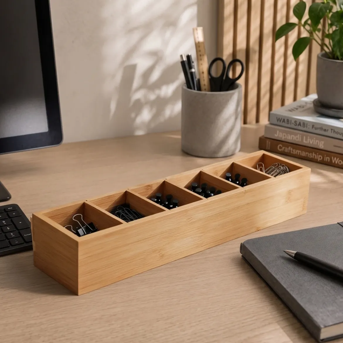 Organizer biurkowy bambusowy, 38 x 8 x 7 cm