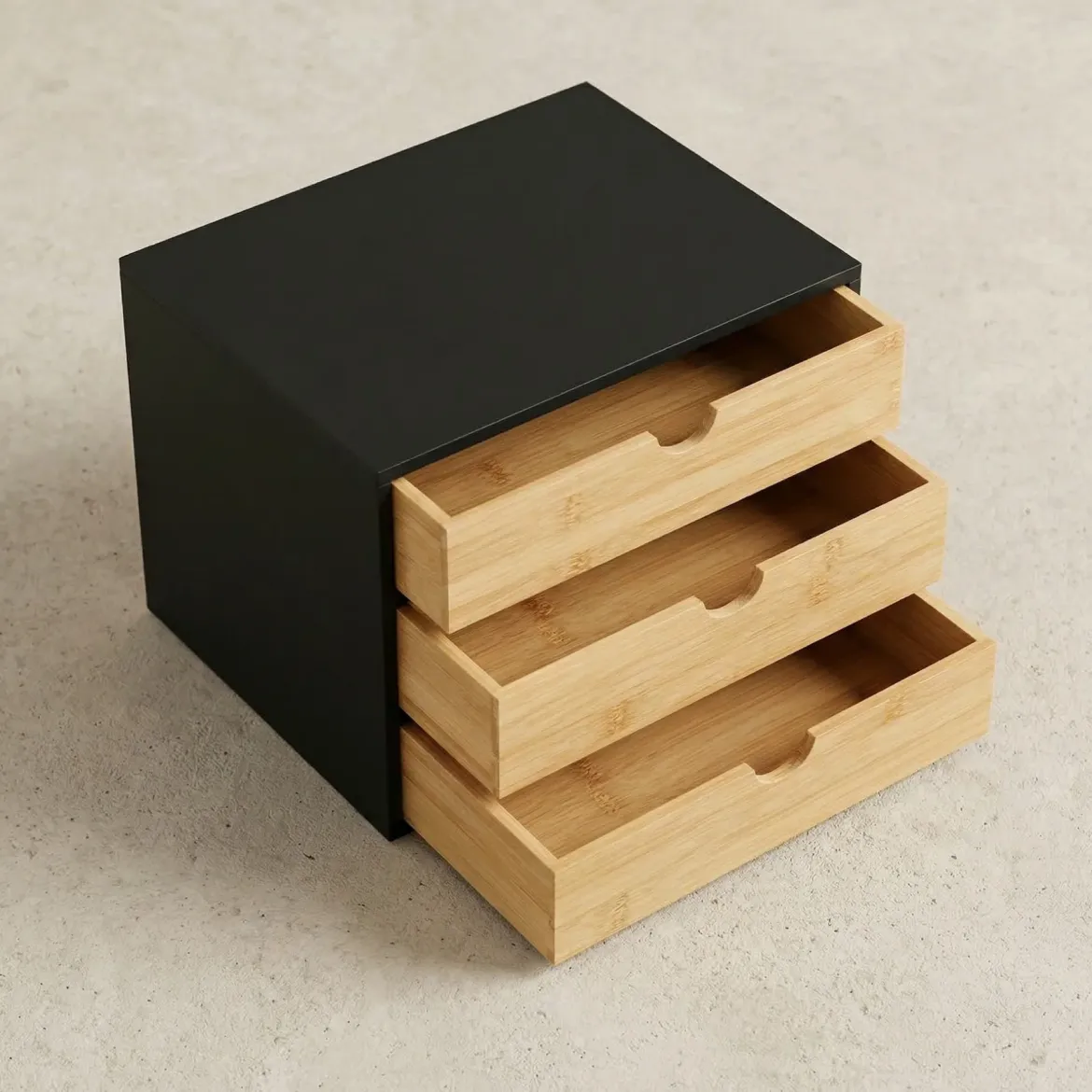 Organizer biurowy HEGO z 3 szufladkami, bambusowy, 25 x 31 x 25 cm