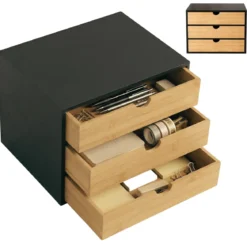 Organizer biurowy HEGO z 3 szufladkami, bambusowy, 25 x 31 x 25 cm