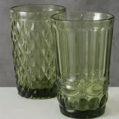 Ozdobna szklanka z zielonego szkła, AURORA, 300 ml
