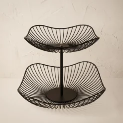 Patera na owoce dwupoziomowa metalowa, 29 x 29 x 24 cm