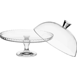 Patera szklana na ciasto z kloszem, 32 cm