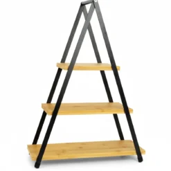 Patera trzypoziomowa z drewnianymi półkami, 53 cm