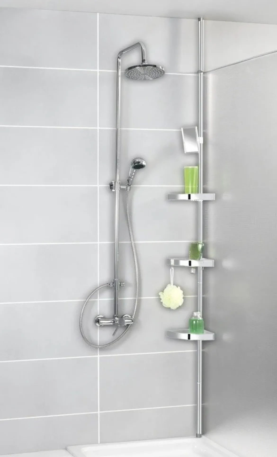 Półka łazienkowa narożna Premium Edge, 3 poziomy, lusterko, teleskopowa, WENKO