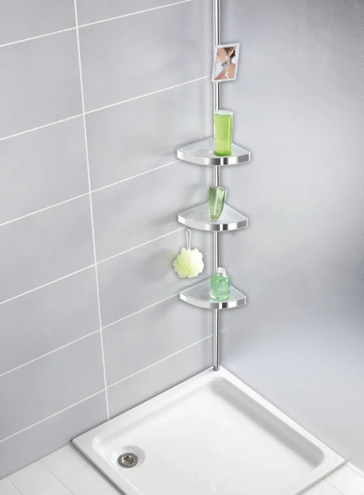 Półka łazienkowa narożna Premium Edge, 3 poziomy, lusterko, teleskopowa, WENKO