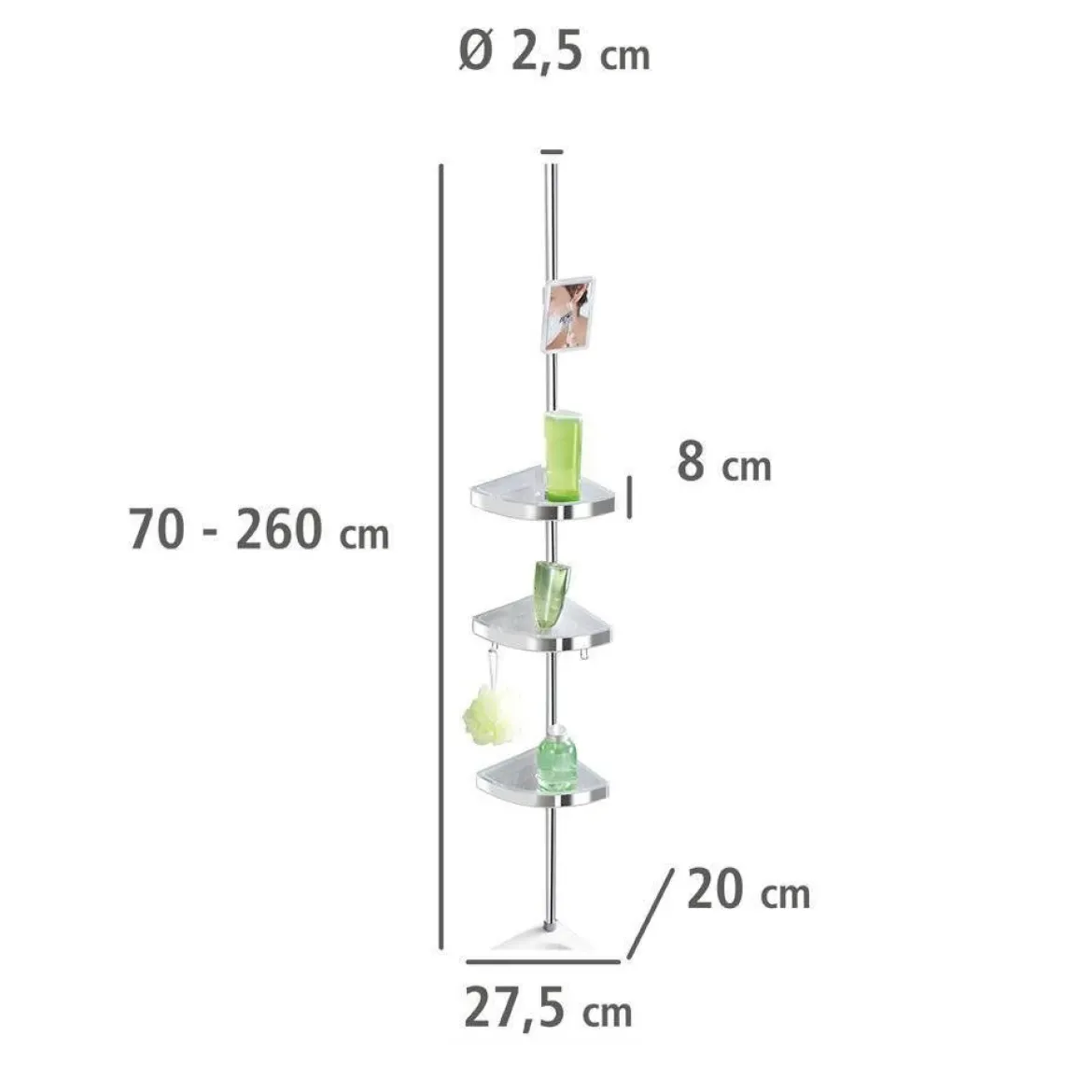 Półka łazienkowa narożna Premium Edge, 3 poziomy, lusterko, teleskopowa, WENKO