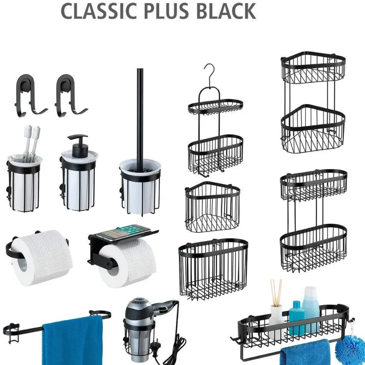 Półka łazienkowa zawieszana Classic-Plus, 2 poziomy + 2 haczyki, WENKO
