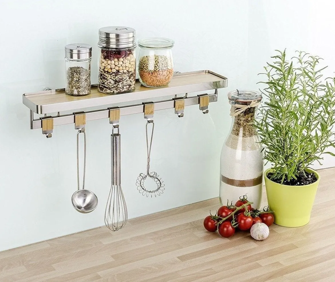 Półka kuchenna na przyprawy z relingiem Bamboo Premium, WENKO
