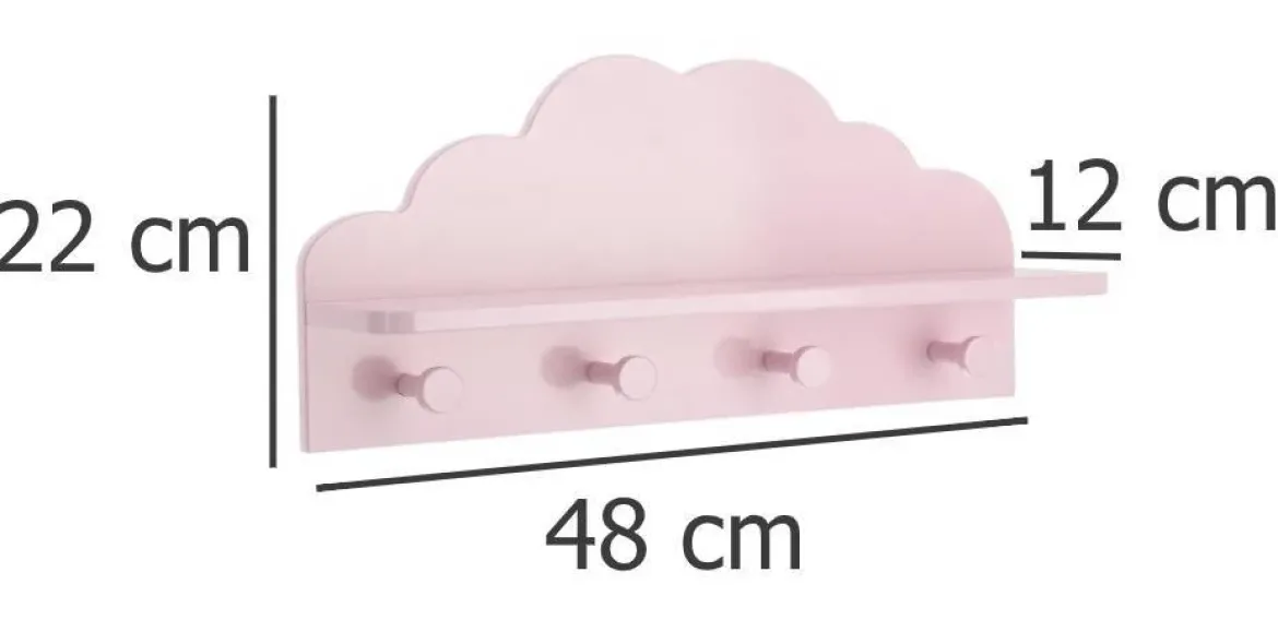Półka z 4 wieszakami CLOUD, 48 x 22 x 12 cm