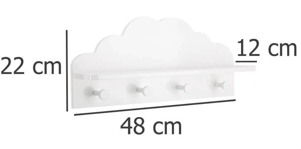 Półka z 4 wieszakami CLOUD, 48 x 22 x 12 cm