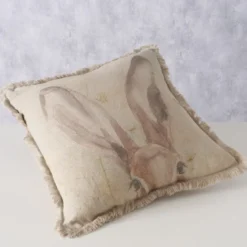 Poduszka dekoracyjna z frędzlami RABBIT, lniana, 45 x 45 cm