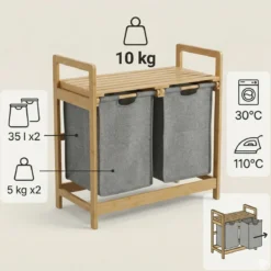 Podwójny kosz na pranie, bambusowy TELA, 70 l