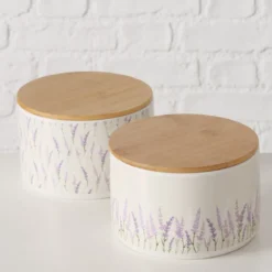 Pojemnik ceramiczny LAVANDER z bambusową pokrywą, Ø 16 cm