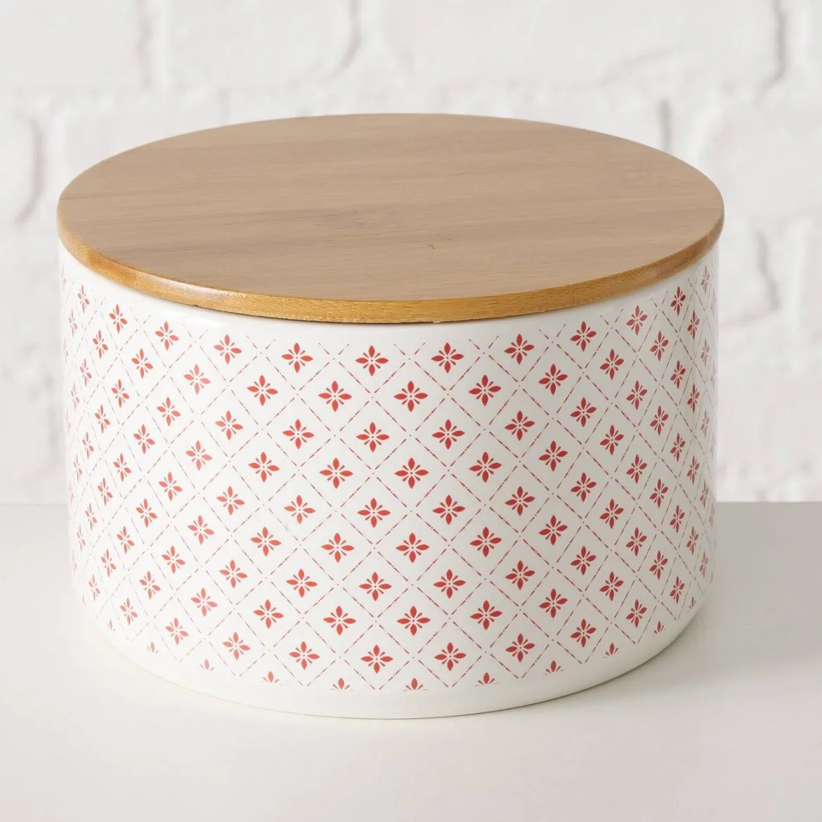 Pojemniki ceramiczne z bambusową pokrywą LILLY, 3 sztuki