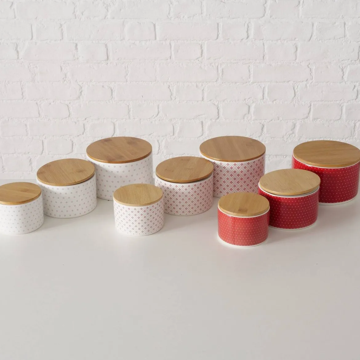 Pojemniki ceramiczne z bambusową pokrywą LILLY, 3 sztuki