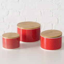 Pojemniki ceramiczne z bambusową pokrywą LILLY, 3 sztuki