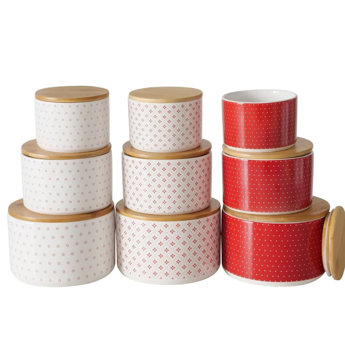 Pojemniki ceramiczne z bambusową pokrywą LILLY, 3 sztuki