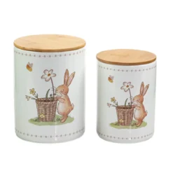 Pojemniki kuchenne ceramiczne CHARMY, wzór w zajączki, 2 sztuki