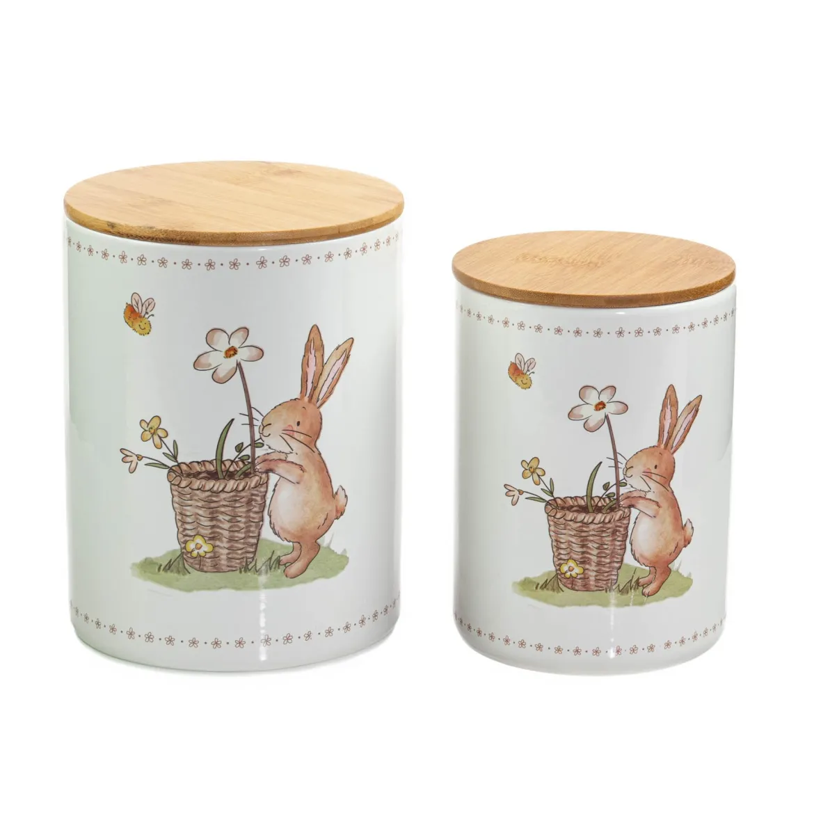 Pojemniki kuchenne ceramiczne CHARMY, wzór w zajączki, 2 sztuki