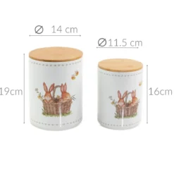 Pojemniki kuchenne ceramiczne CHARMY, wzór w zajączki, 2 sztuki