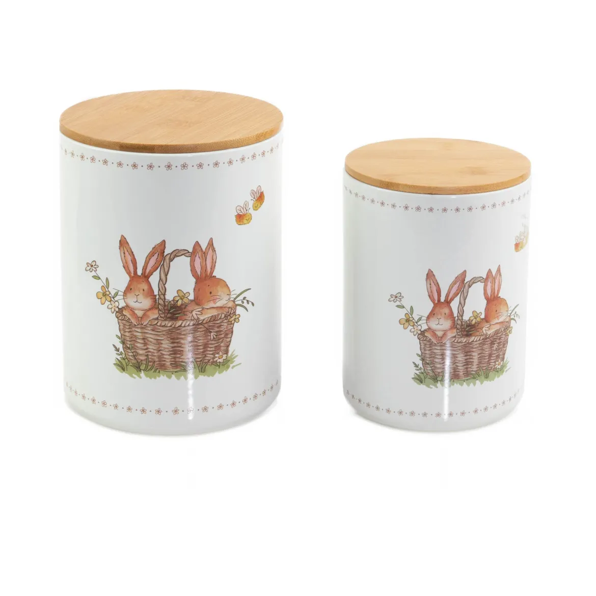 Pojemniki kuchenne ceramiczne CHARMY, wzór w zajączki, 2 sztuki