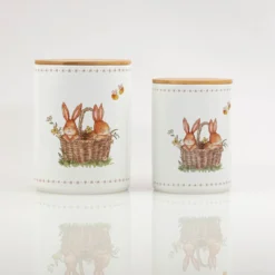 Pojemniki kuchenne ceramiczne CHARMY, wzór w zajączki, 2 sztuki