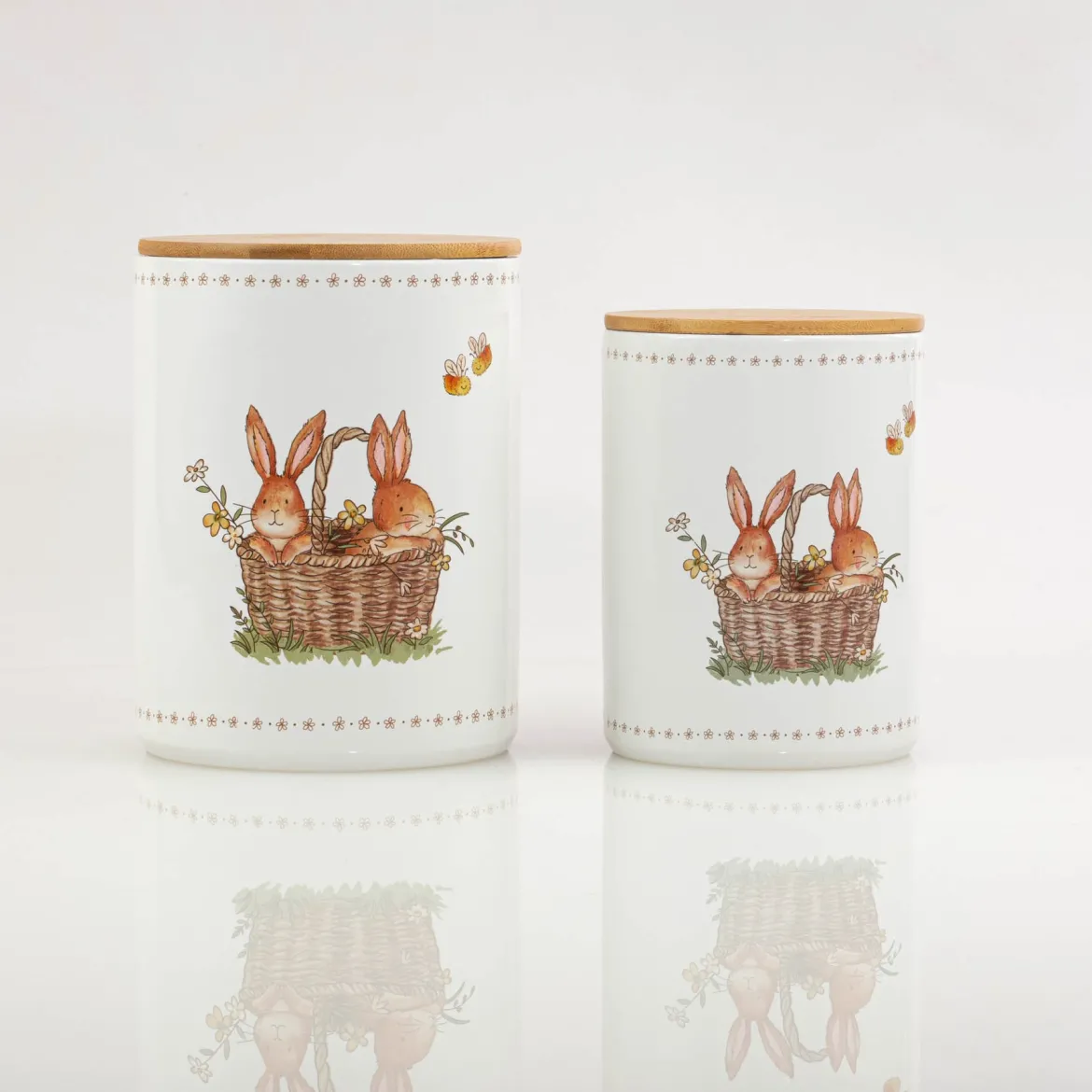 Pojemniki kuchenne ceramiczne CHARMY, wzór w zajączki, 2 sztuki