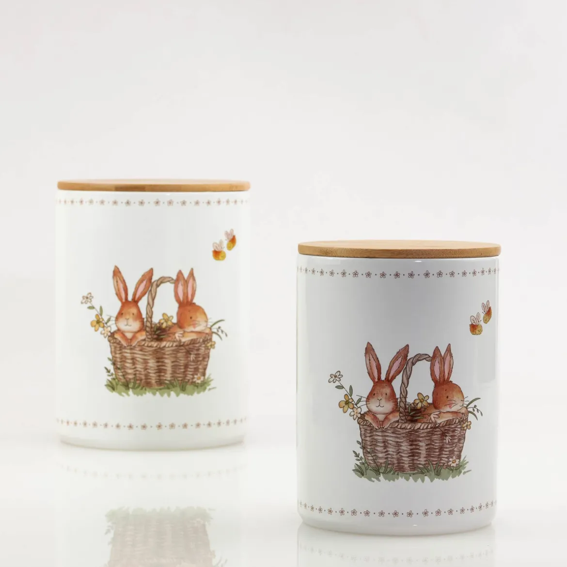 Pojemniki kuchenne ceramiczne CHARMY, wzór w zajączki, 2 sztuki