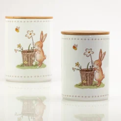 Pojemniki kuchenne ceramiczne CHARMY, wzór w zajączki, 2 sztuki