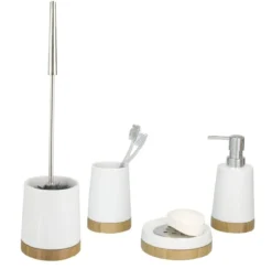Pojemnik na szczoteczki, dozownik do mydła, mydelniczka i szczotka do wc BAMBOO - zestaw
